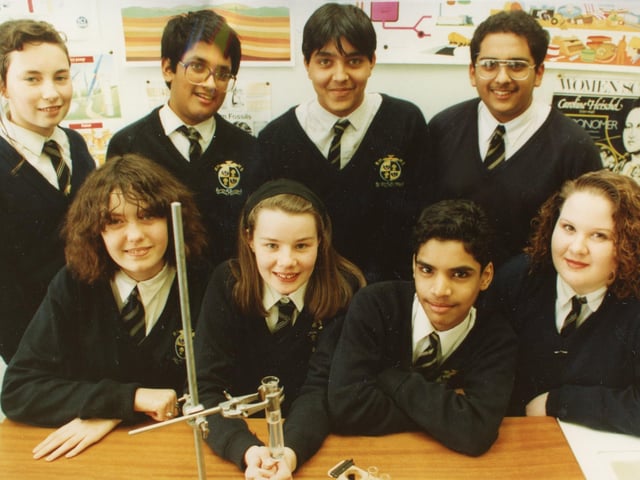 The 1993 Ribbleton Hall High School biology team, from the left, Sharon Dale, Andrea Flintoff, Sreeni Reddy and Bona Shields, with reserves Lindsey Barr, Rizwam Hussain, Pritesh Patel and Tajinder Sidhu, who have battled their way through to the grand final of the Lancashire Schools Biology Quiz. They will take on St Wilfred's School, Blackburn for first prize