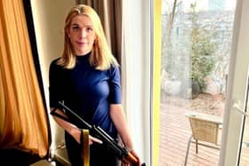Ukrainian MP Kira Rudik holding the weapon she says she will use to help defend her country against the Russian invasion