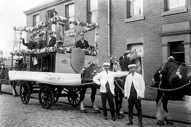 Preston gas fitters on parade at Preston Guild in 1902