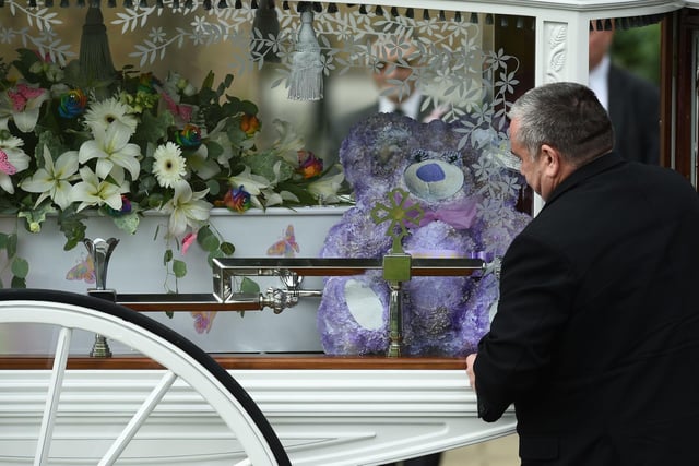 Olivia Pratt-Korbel's coffin arrives in a horse-drawn carriage.