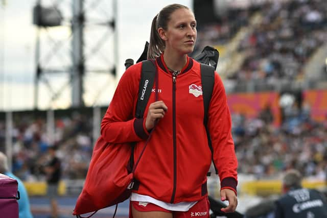 England's Holly Bradshaw at the women's pole vault final athletics event at the Commonwealth Games in Birmingham 2022. (Photo by Ben Stansall/AFP via Getty Images)