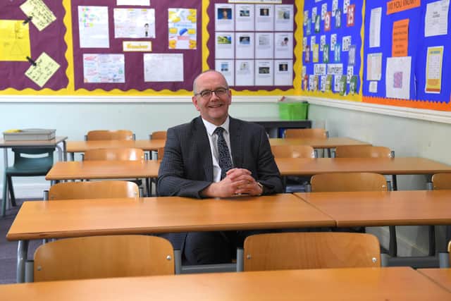 Former pupil Nigel Ranson who is retiring as Headteacher at Our Lady's Catholic High School, Preston. Mr Ranson is pictured in the school's Maths Block which, at the time he attended as a pupil, was the fifth form common room
