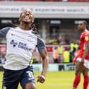 Preston North End midfielder Daniel Johnson celebrates scoring his side's second goal against Barnsley at Oakwell