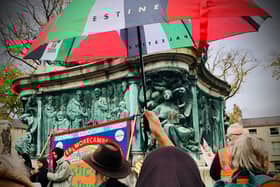A rally in Lancaster protesting against the Israeli-Palestine conflict.
