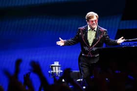 Elton John performs on stage during his Farewell Yellow Brick Road show at the O2 Arena, in south London. Picture date: Sunday April 2, 2023.