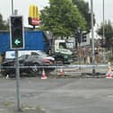 The scene of the crash in Riversway, near McDonald's at Preston Docks, this morning (Tuesday, June 27). Picture by Janis Saveljevs