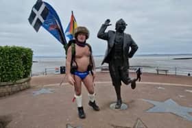 Speedo Mick at the Eric Morecambe statue in Morecambe on Sunday.