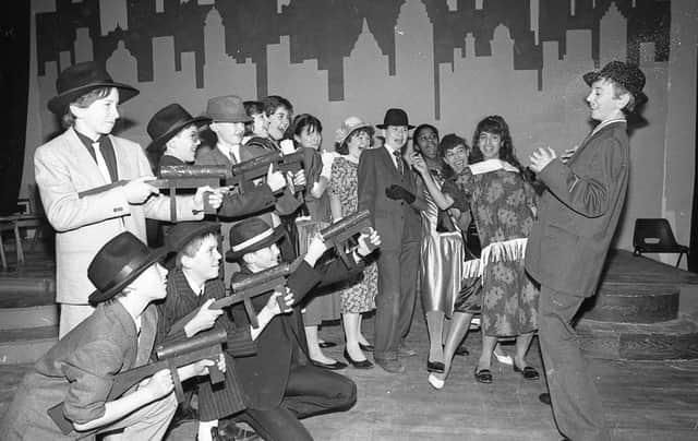 Fat Sam's gang finally caught up with the slickest schoolboy in town, Bugsy Malone. But the "gunning down" of Bugsy was just part of the fun as youngsters at St Thomas More High School, Fulwood, look forward to their fothcoming play