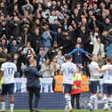 Preston North End players and manager Ryan Lowe celebrate in front of the fans at the final whistle during last season