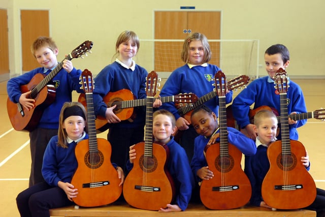 Some of the year 5 guitar players at St Joseph's Catholic Primary School in Preston