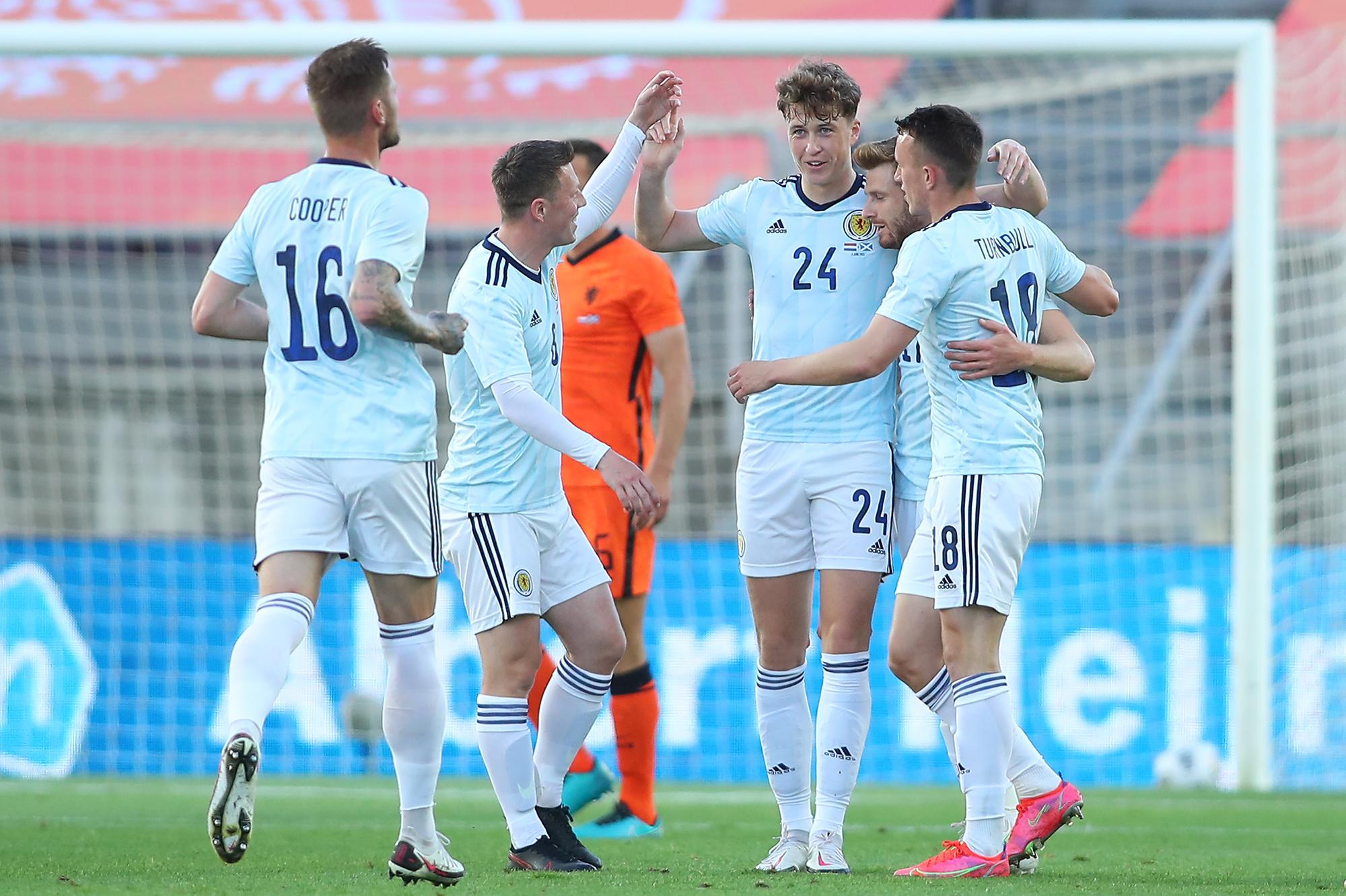 Scotland celebrate Jack Hendry's opener against Netherlands at Estadio Algarve, Portugal. (Photo by Fran Santiago/Getty Images)