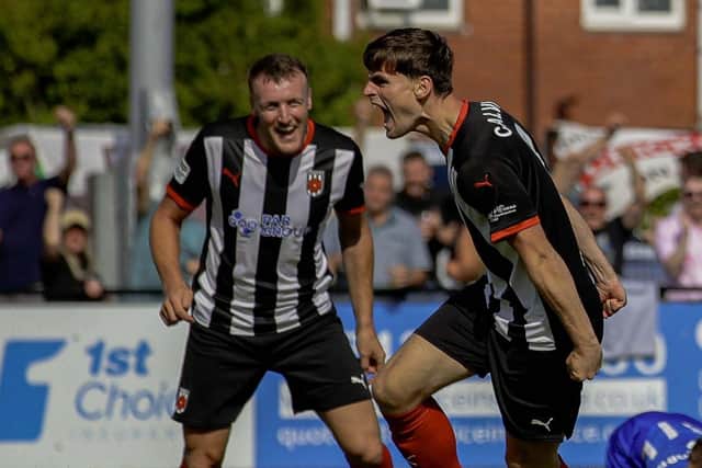 Chorley's Mike Calveley celebrates his goal against Chester (photo: David Airey/dia_images)