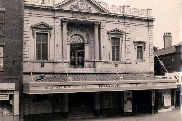 The Palladium Cinema, Church Street, Preston.
Opened in 1915, closed in 1968. The first film shown was The Man Who Stayed at Home starring Chrissie White. The building was eventually bought by Preston Council in 1968 so that it could be demolished in order to make way for a service road to the new Guild Hall. The building stood opposite the east end of the Parish Church. Demolished c.1969