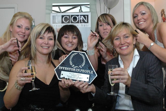 Staff at ICON Hair celebrate gaining the Investors in People accreditation at the opening of their new salon in Bamber Bridge, near Preston