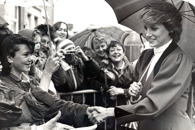 The Princess of Wales meets the crowds outside West View Leisure Centre, Preston as she visited to officially open the building in 1987