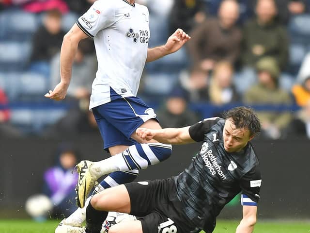 Preston North End's Alan Browne battles with Rotherham United's Ollie Rathbone

Photographer Dave Howarth / CameraSport

The EFL Sky Bet Championship - Preston North End v Rotherham United - Friday 29th March 2024 - Deepdale - Preston

World Copyright © 2024 CameraSport. All rights reserved. 43 Linden Ave. Countesthorpe. Leicester. England. LE8 5PG - Tel: +44 (0) 116 277 4147 - admin@camerasport.com - www.camerasport.com