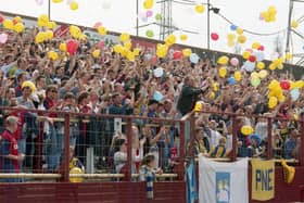 Preston North End fans celebrate promotion at Leyton Orient in 1996