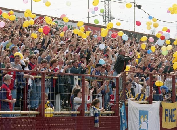 Preston North End fans celebrate promotion at Leyton Orient in 1996