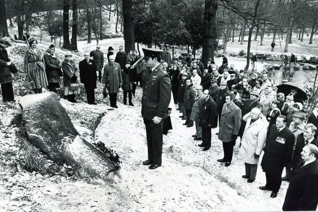 The 1981 ceremony in Endcliffe Park, Sheffield, to honour the American aircrew who were killed when the World War 2 bomber crashed in the park on its way home from a mission