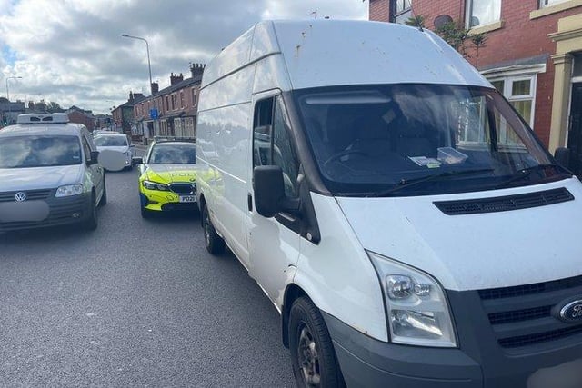 The driver of this Ford Transit was too busy on his phone to notice police patrols in Leyland Road, Preston.
When he was pulled over, he also failed a drug test for cannabis and was arrested.