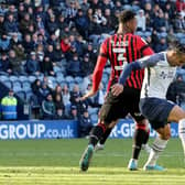 Preston North End's Cameron Archer shields the ball from Bournemouth's Ethan Laird