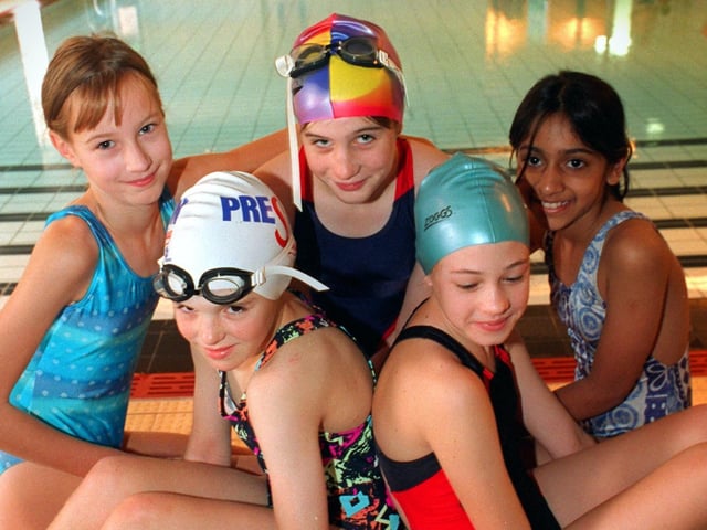 (From left to right) Ten-year-old Helen Hurry, Alex Wren, Loise Castle, Sarah Forshaw, and Devina Manick, all pupils at Fulwood and Cadley CP School, Fulwood, Preston, who collectively swam five miles in aid of the Ribblesdale Unit at Royal Preston Hospital