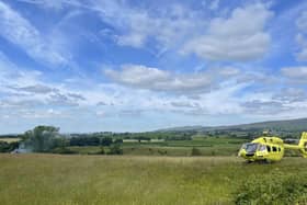 The North West Air Ambulance at the scene of a helicopter crash near Burton-in-Lonsdale. Picture by Thomas Beresford.