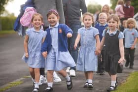 Pupils at Little Hoole Primary take part in Walk to School day for the Coronation of King Charles III