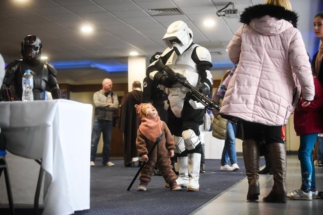 3-year-old William Powell with a Scout Trooper.