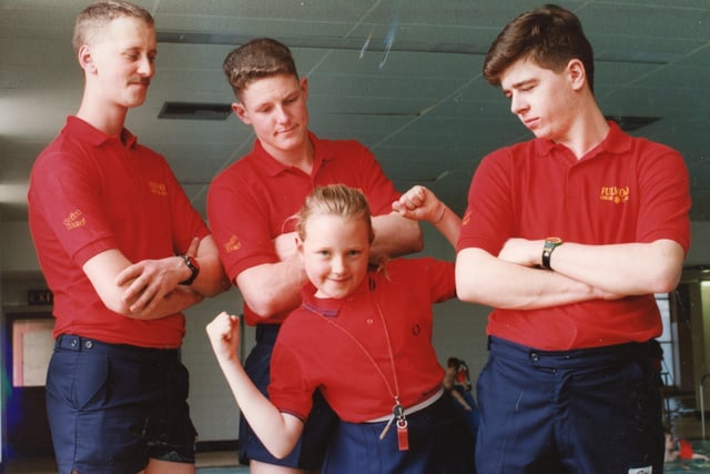 A schoolgirl had a change of uniform when she became an assistant at Fulwood Leisure Centre for a day. Jennifer Kempster, aged nine, worked at the sports facility to give her an insight into what goes on behind the scenes. Pictured: Jennifer with (left to right) Peter Charnock, Richard Christopherson and Nick Barton