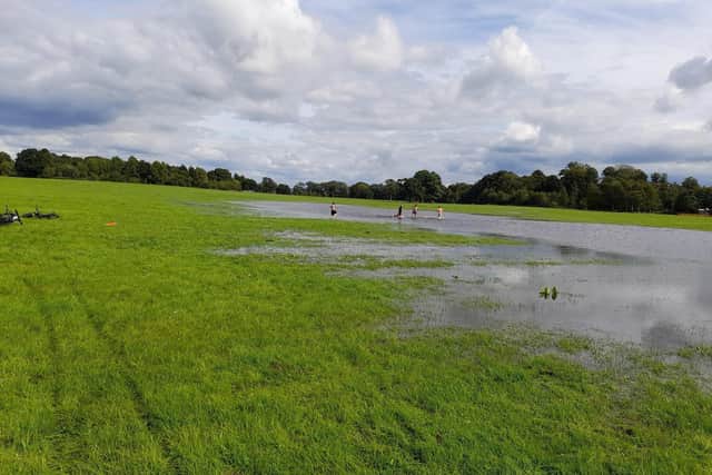 Waterlogged conditions like this at Ashton Park leave the current grass picthes out of action all too often, according to a junior football team manager