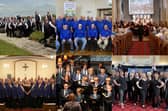 Lancashire Choir of the Year 2022 finalist (clockwise from top left): Rossendale Male Voice Choir, Aughton Male Voice Choir, Clitheroe Parish Church Amateur Operatic Dramatic Society (CPCAODS) Show Choir, Red Rosettes Show Choir, Lancaster Royal Grammar School Choir and Blackpool Male Voice Choir