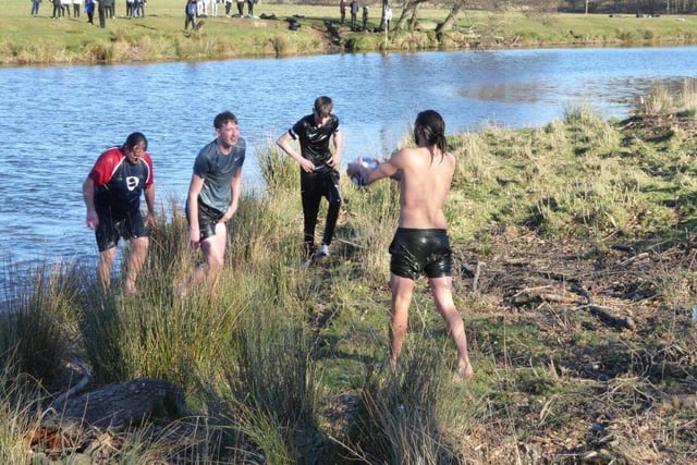 The event ends when the match ball is taken to the far bank of the River Aln.