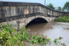 The River Yarrow was close to breaching on Sunday, even after Croston's flood defence system swung into action (image: Cllr Chris Worthington)