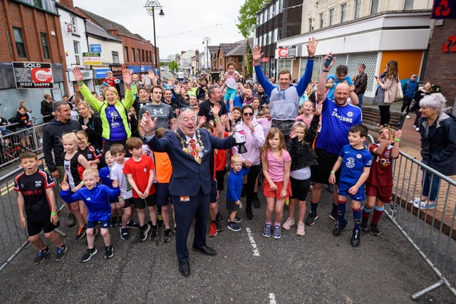 Mayor of Chorley Steve Holgate with some of the spectators and participants
