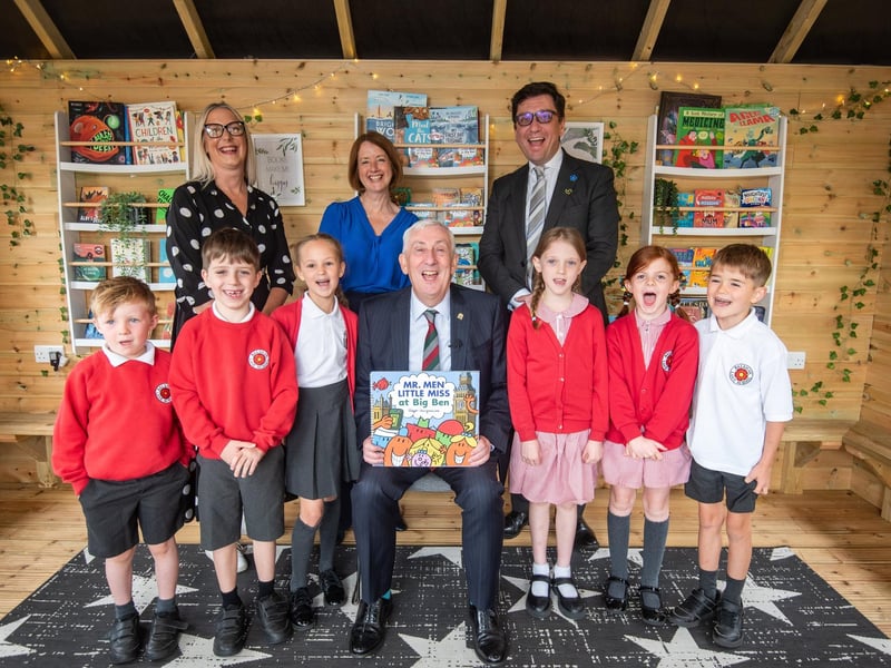 Teachers and pupils were happy to welcome Sir Lindsay - and his new Mr Men and Little Miss friends - to Balshaw Lane Community Primary School
