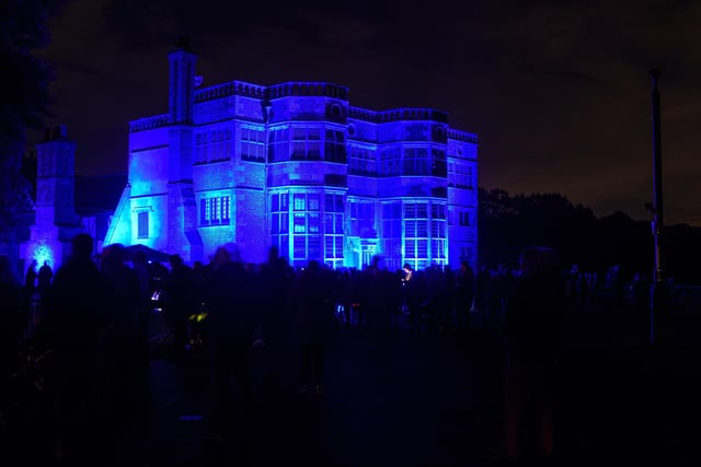 Astley Hall turned blue