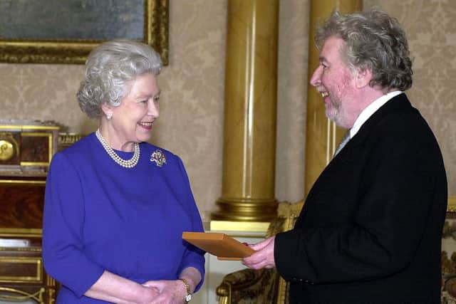 Sir Birtwistle (pictured reiving an award from the Queen in 2001) is most famous for The Triumph Of Time, The Mask Of Orpheus and Gawain and The Minotaur. (Credit: Kirsty Wigglesworth/ PA)