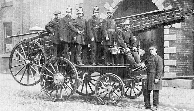 Preston Fire Station, Tithebarn St. 1896Engine and crew in front of the old fire station which was demolished in the mid 1960's. The Station was built in 1852 and enlarged in 1905
