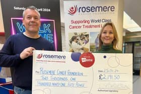 Dave and Tracey with their dancing decs donation for Rosemere Cancer Foundation