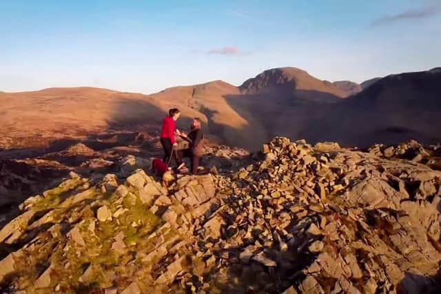 James Cole, 39, proposed to Amelia Harrison, 27, on Haystacks in the Lake district on Monday. The NHS nurses had been together for three years - but James decided this was the perfect time to pop the question using his late nana's ring
