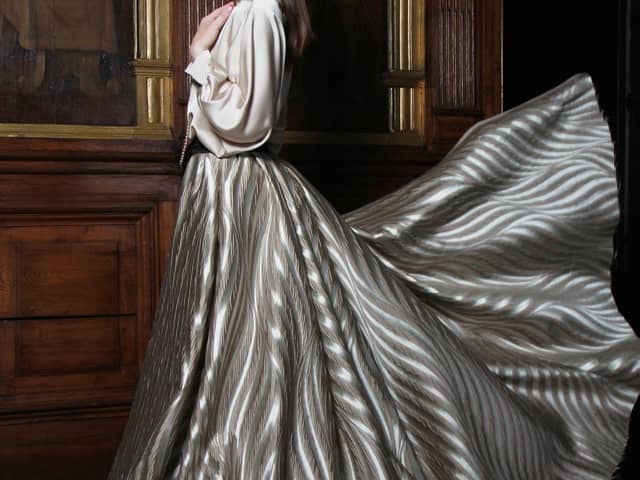 One of Ross' many creations showcased by a model