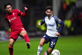 Preston North End striker Sean Maguire in action against Liverpool in the Carabao Cup at Deepdale earlier in the season