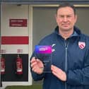 Morecambe boss Derek Adams with the LMA Utilita Performance of the Week award Picture: Morecambe FC