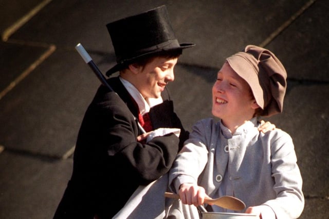 The Artful Dodger, played by Adam Jones, and Oliver, played by Ian Parkerm rehearse their lines for Archbishop Temple High School's production of Oliver