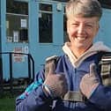 Adele Prescott getting ready to skydive to raise funds for Alzheimer's Society
