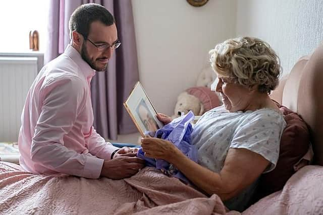 Eanna Hardwicke (left) as Ben Field, and Anne Reid as Field's victim Ann Moore-Martin in the new BBC drama The Sixth Commandment. Picture by BBC/Wild Mercury/Amanda Searle