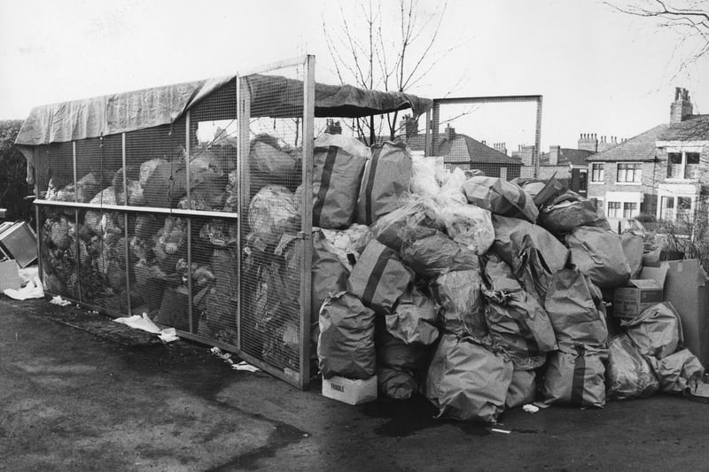 Rubbish piled up ready for the incinerator after the Winter of Discontent strikes, at Preston Royal Infirmary in February 6, 1979
