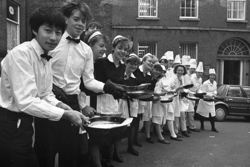 The chef's had a taste of victory as they romped home, leaving the waitresses with faces like lemons. In case you hadn't guessed - it was pancake Tuesday and students from Preston's Tuson College celebrated with a traditional pancake race across Winckley Square, waving frying pans and tossing pancakes. Both teams were confident before the race, but the waitresses couldn't keep up with the charging chefs