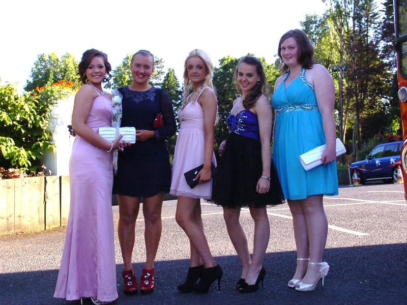 Penwortham Girls High School Prom at Pines Hotel - from left, Katy Margerison, Natalie Varley, Becky Millyard, Catherine Fiddler and Pippa Thomas